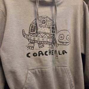 Coachella Hoodie with Black Graphic Turtle - Small - 19" Pit To Pit